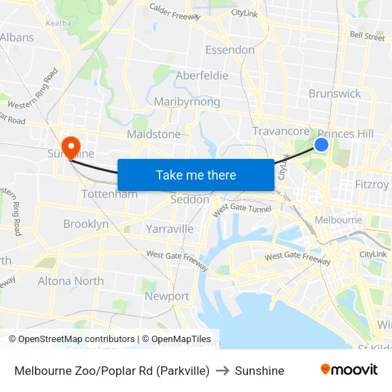 Melbourne Zoo/Poplar Rd to Sunshine map