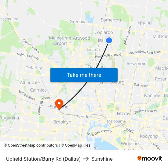 Upfield Station/Barry Rd to Sunshine map