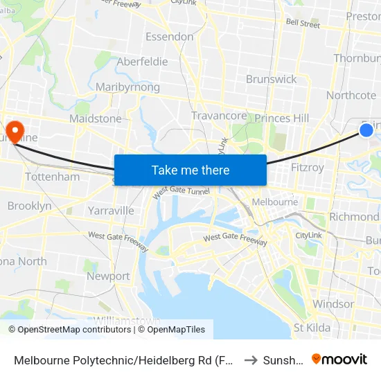 Melbourne Polytechnic/Heidelberg Rd to Sunshine map