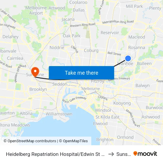 Heidelberg Repatriation Hospital/Edwin St to Sunshine map