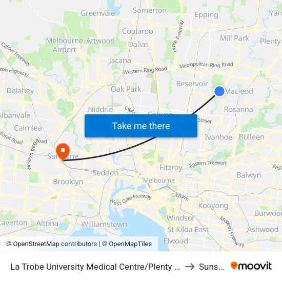 La Trobe University Medical Centre/Plenty Rd to Sunshine map