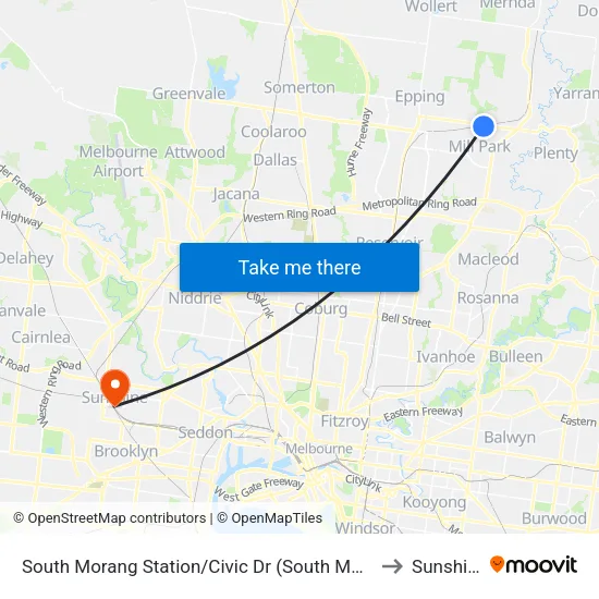 South Morang Station/Civic Dr to Sunshine map