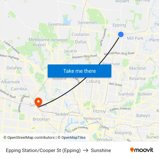 Epping Station/Cooper St to Sunshine map