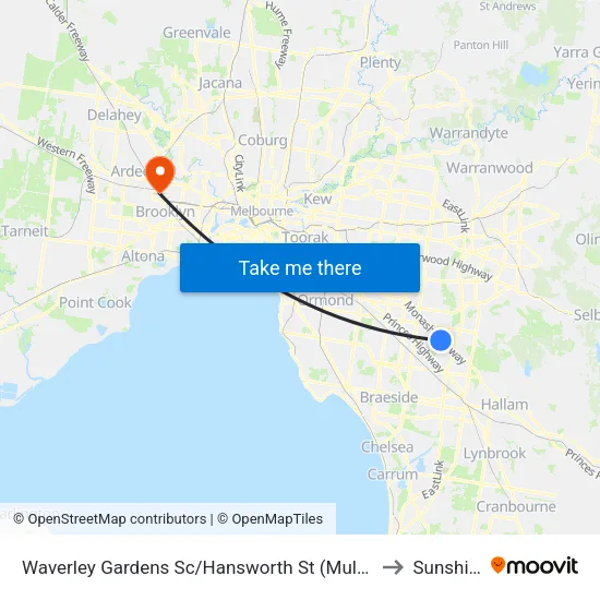 Waverley Gardens Sc/Hansworth St to Sunshine map