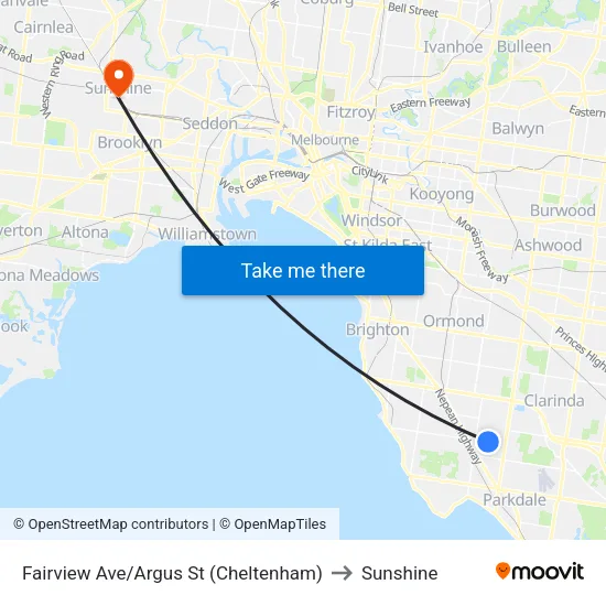 Fairview Ave/Argus St to Sunshine map