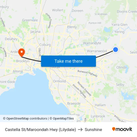 Castella St/Maroondah Hwy to Sunshine map