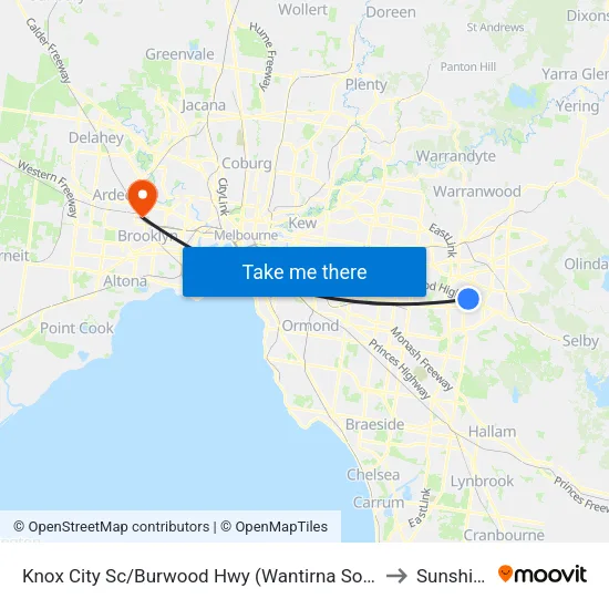 Knox City Shopping Centre to Sunshine map