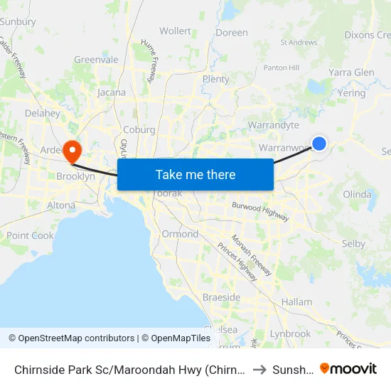 Chirnside Park Sc/Maroondah Hwy to Sunshine map