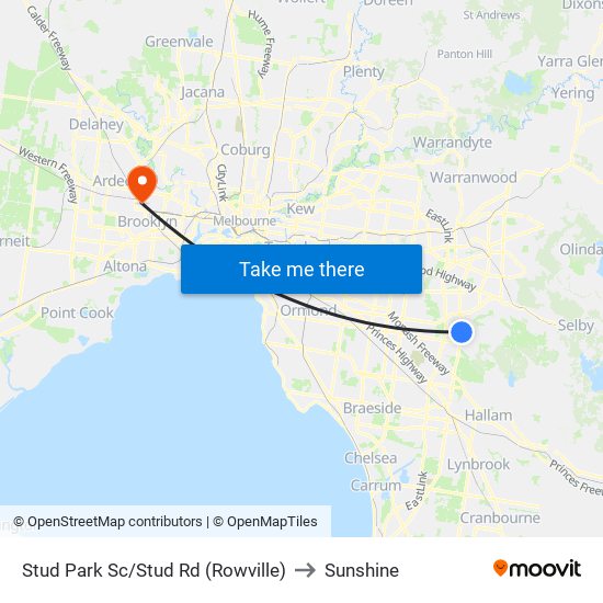 Stud Park Sc/Stud Rd (Rowville) to Sunshine map