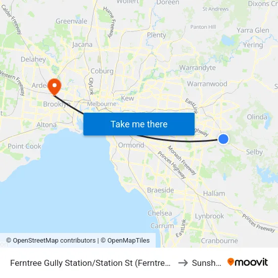 Ferntree Gully Station/Station St to Sunshine map