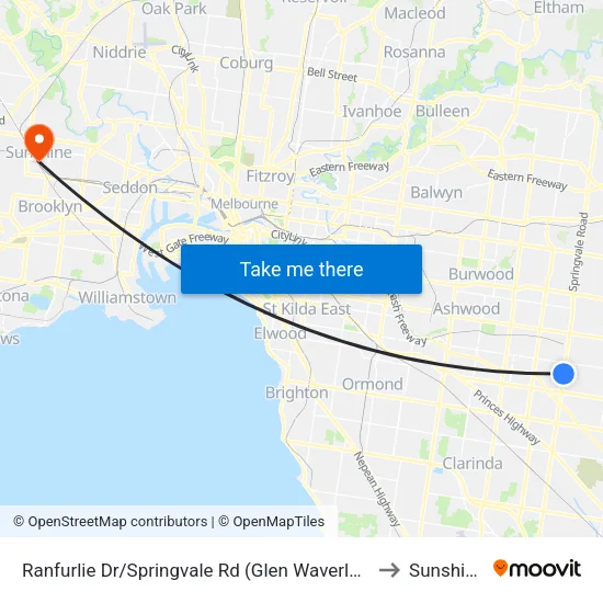 Ranfurlie Dr/Springvale Rd to Sunshine map