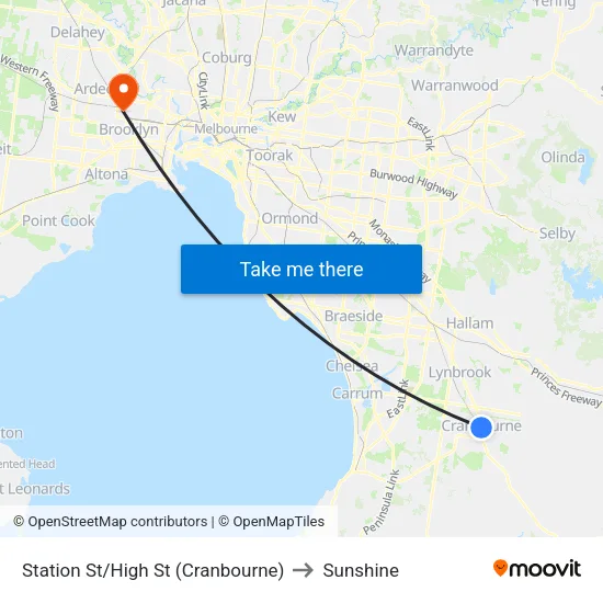 Station St/High St to Sunshine map