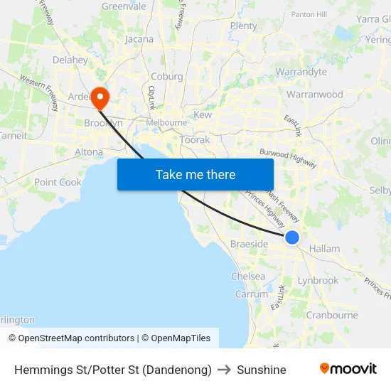 Hemmings St/Potter St to Sunshine map