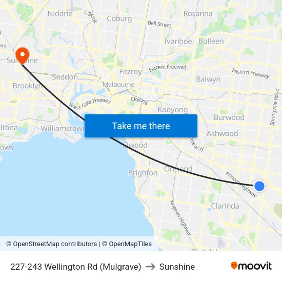 227-243 Wellington Rd to Sunshine map