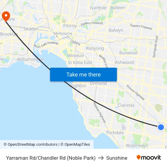 Yarraman Rd/Chandler Rd to Sunshine map