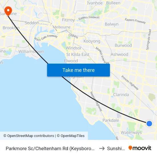 Parkmore Sc/Cheltenham Rd to Sunshine map