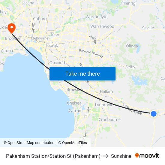 Pakenham Station/Station St (Pakenham) to Sunshine map