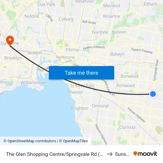The Glen Shopping Centre/Springvale Rd to Sunshine map