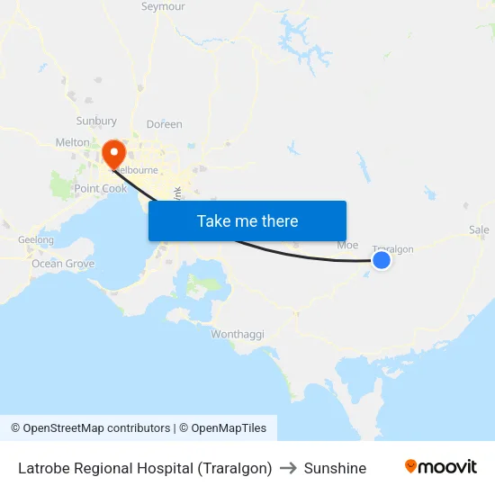 Latrobe Regional Hospital to Sunshine map