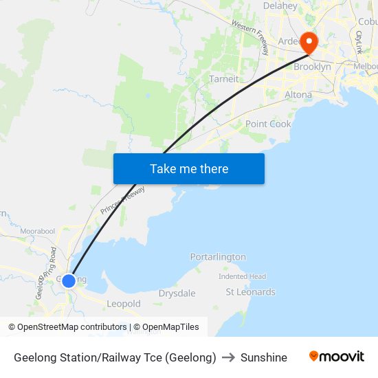Geelong Station/Railway Tce (Geelong) to Sunshine map