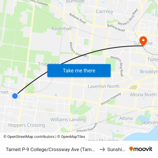 Tarneit P-9 College/Crossway Ave to Sunshine map