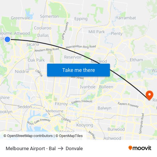 Melbourne Airport - Bal to Donvale map