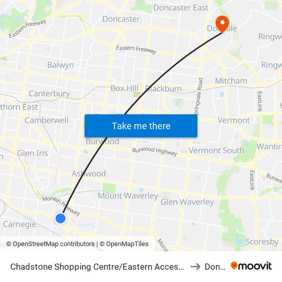 Chadstone Shopping Centre/Eastern Access Rd (Malvern East) to Donvale map