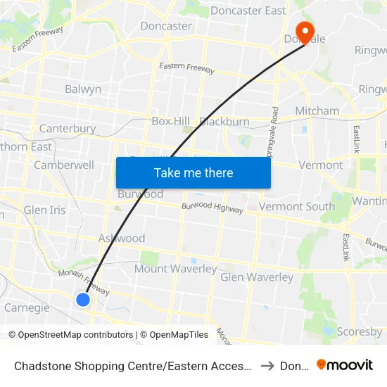 Chadstone Shopping Centre/Eastern Access Rd to Donvale map