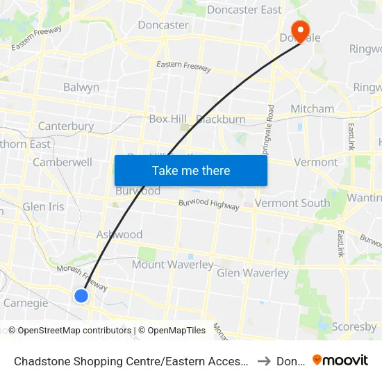 Chadstone Shopping Centre/Eastern Access Rd to Donvale map