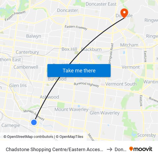 Chadstone Shopping Centre/Eastern Access Rd (Malvern East) to Donvale map