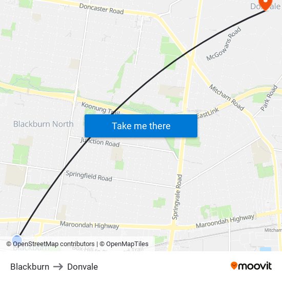 Blackburn to Donvale map