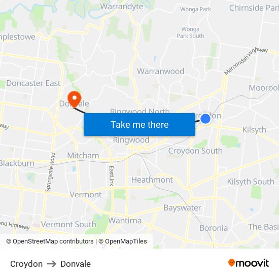 Croydon to Donvale map