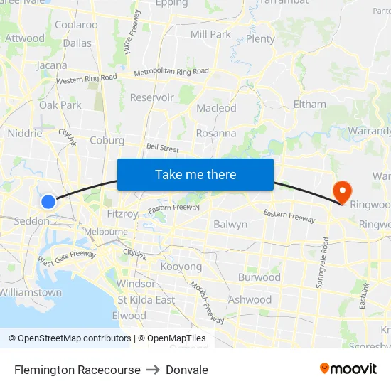 Flemington Racecourse to Donvale map