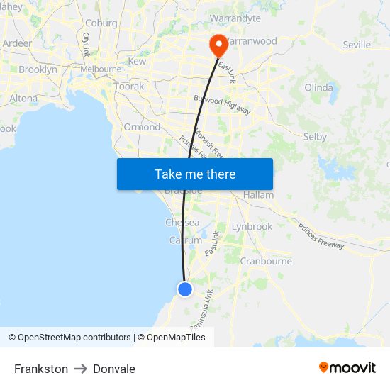 Frankston to Donvale map