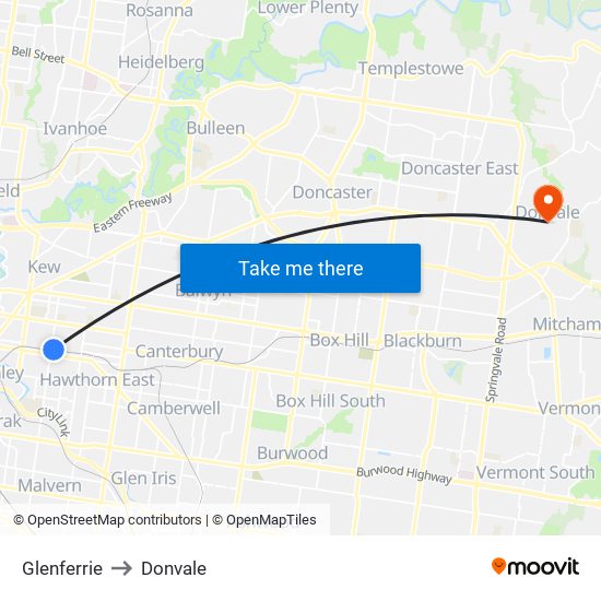 Glenferrie to Donvale map