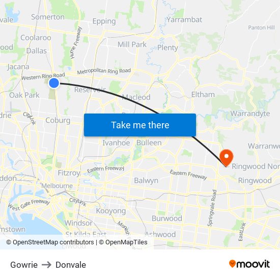 Gowrie to Donvale map