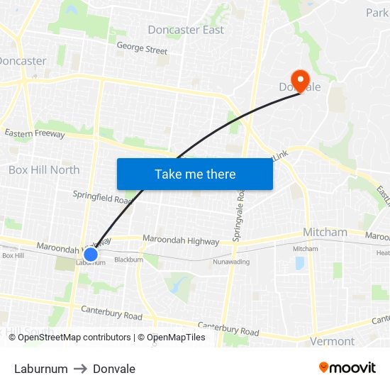 Laburnum to Donvale map