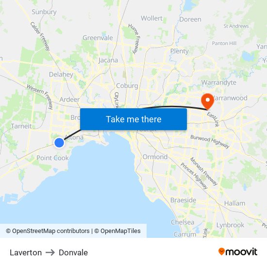 Laverton to Donvale map