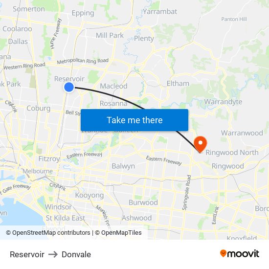 Reservoir to Donvale map