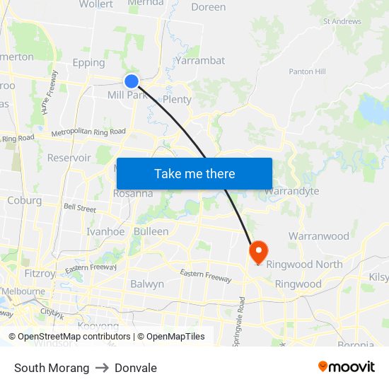 South Morang to Donvale map