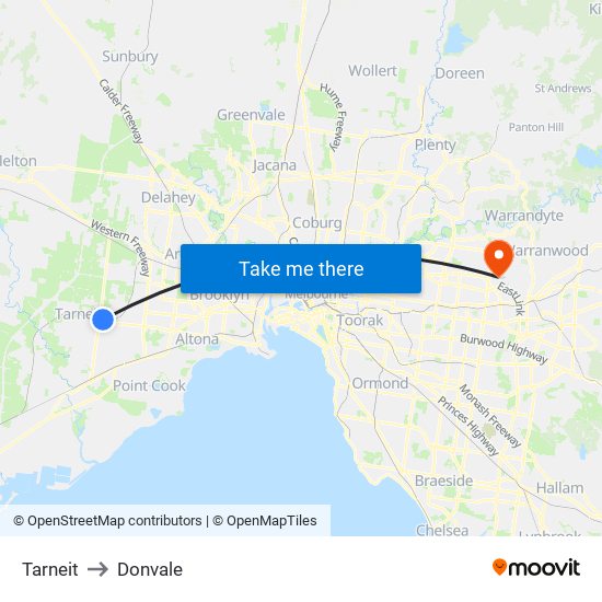 Tarneit to Donvale map