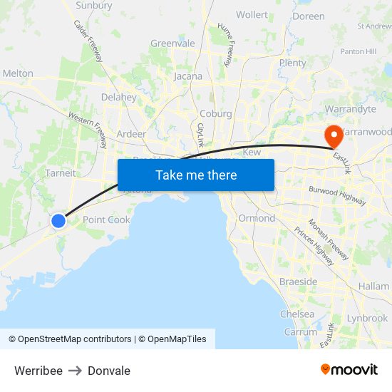 Werribee to Donvale map