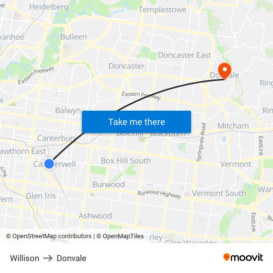 Willison to Donvale map