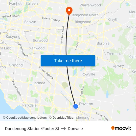 Dandenong Station/Foster St to Donvale map