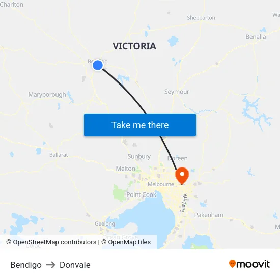 Bendigo to Donvale map