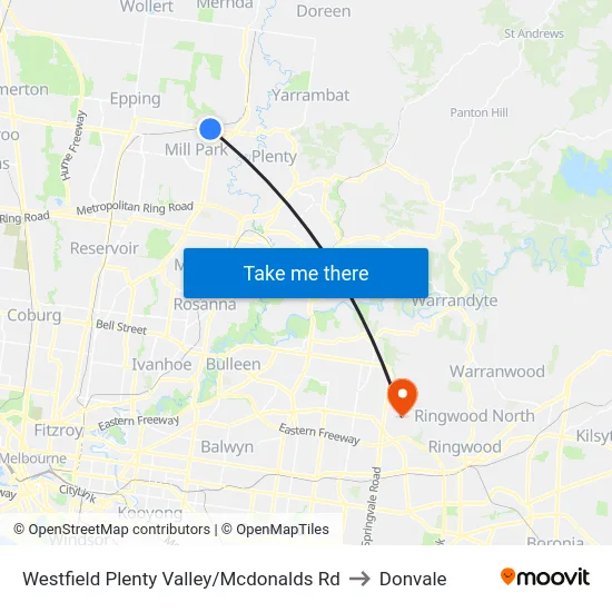 Westfield Plenty Valley/Mcdonalds Rd to Donvale map