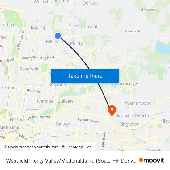 Westfield Plenty Valley/Mcdonalds Rd to Donvale map