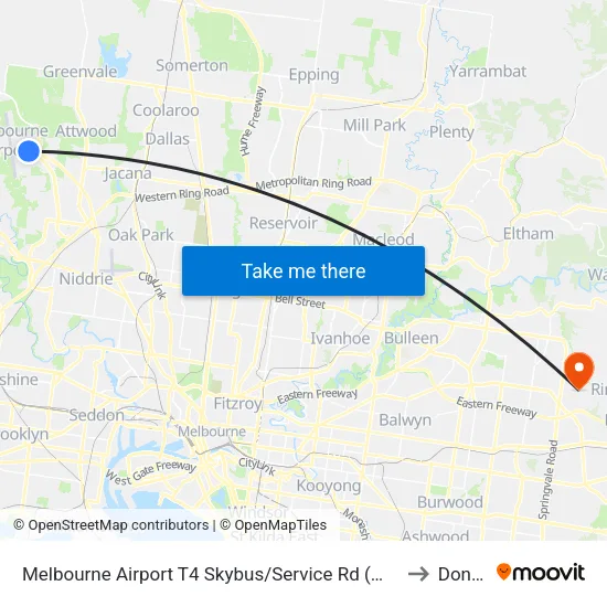 Melbourne Airport T4 Skybus/Service Rd to Donvale map