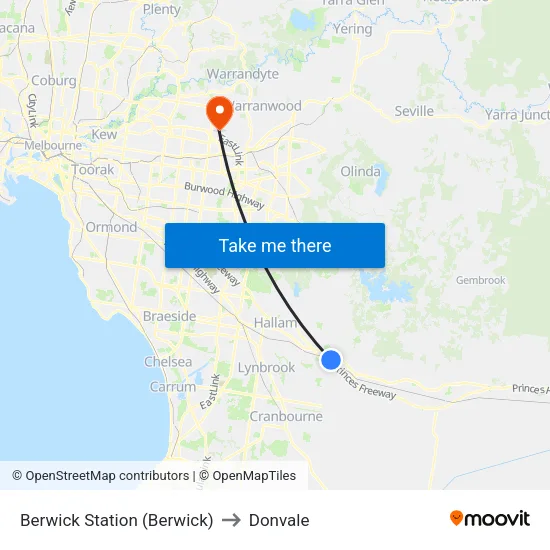Berwick Station to Donvale map