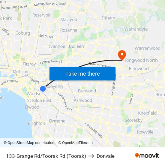 133-Grange Rd/Toorak Rd (Toorak) to Donvale map